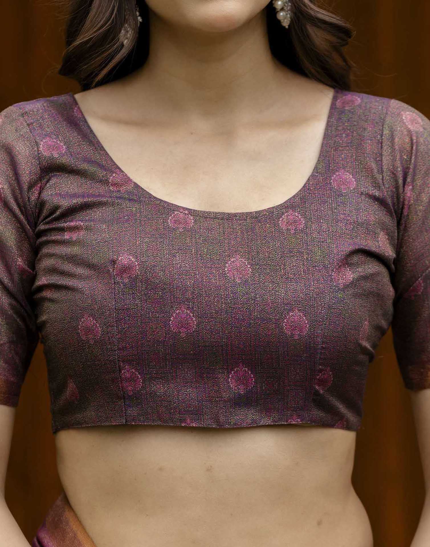 Dusty Wine Shimmer Silk Floral Printed  Saree