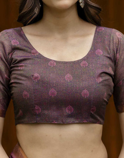 Dusty Wine Shimmer Silk Floral Printed  Saree