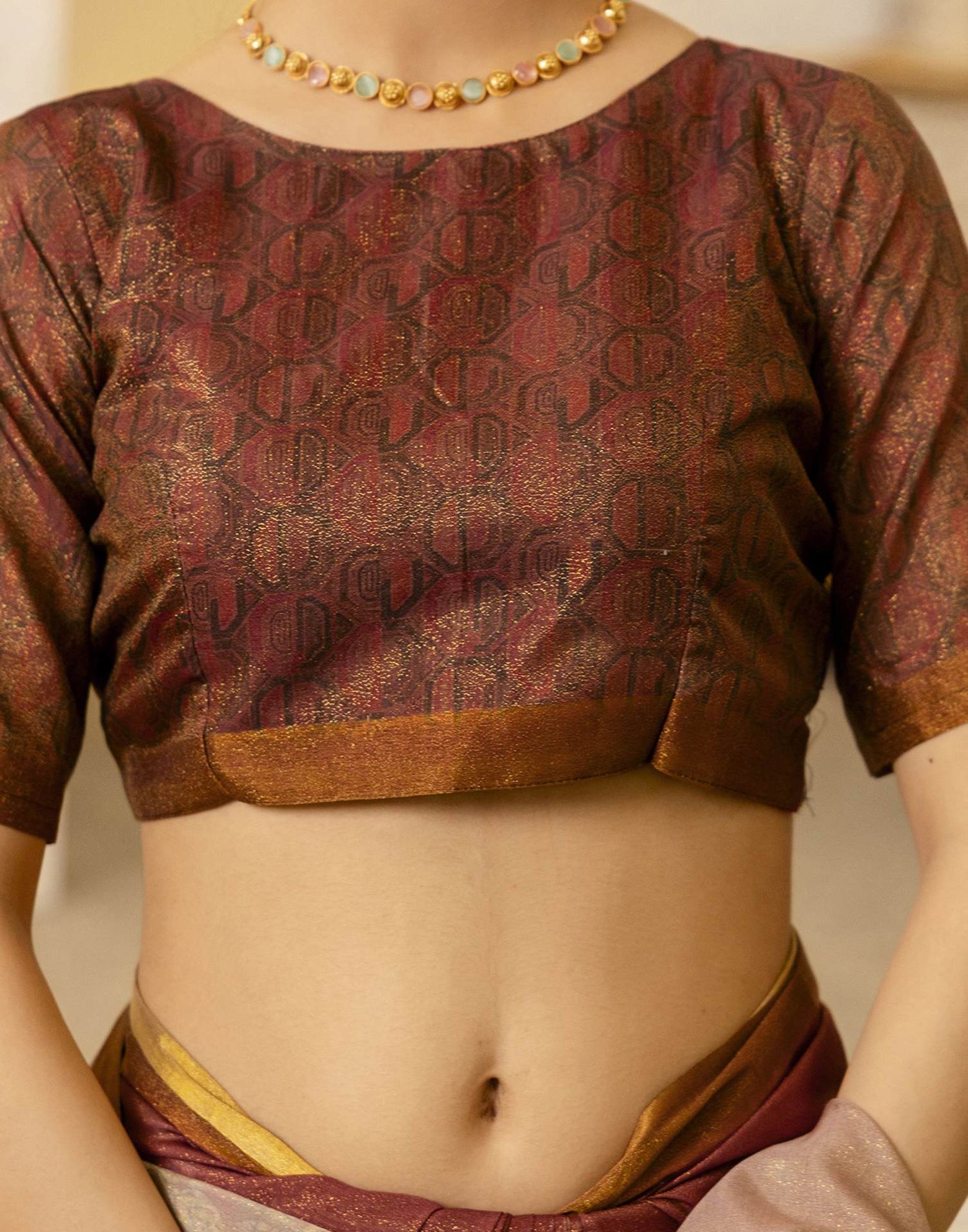 Maroon Shimmer Silk Floral Printed  Saree