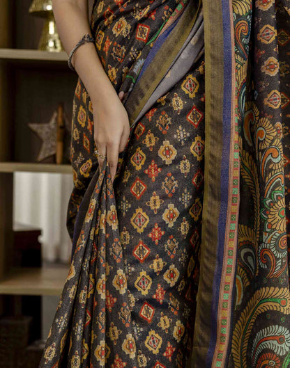 Navy Blue Shimmer Silk Printed Saree