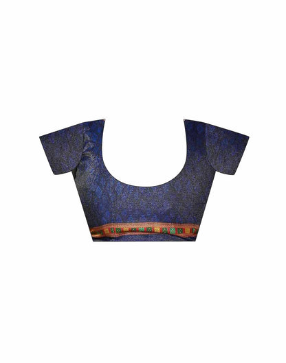 Navy Blue Shimmer Silk Printed Saree