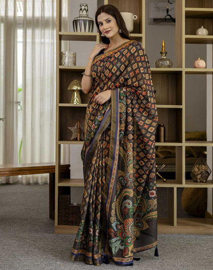 Navy Blue Shimmer Silk Printed Saree