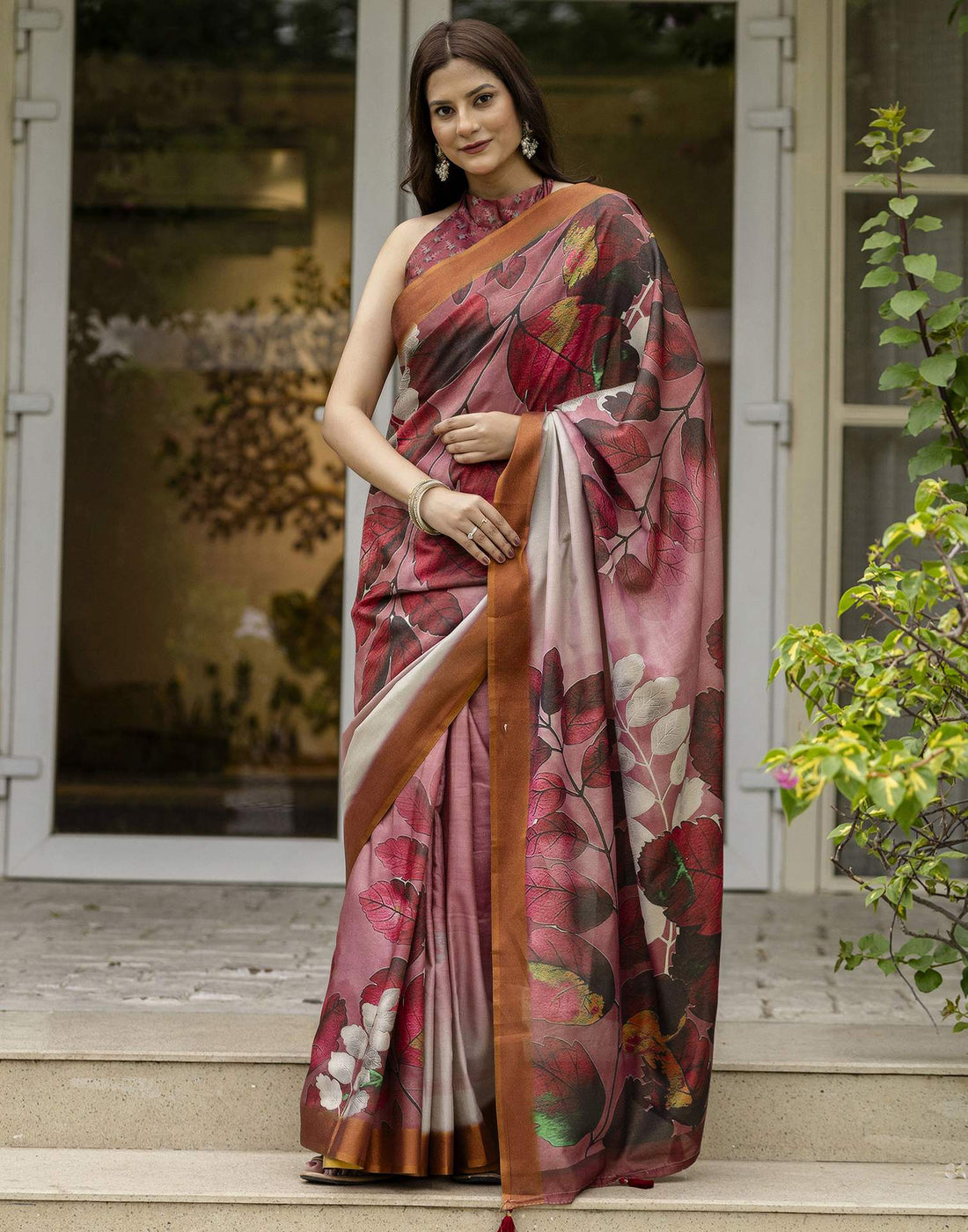 Dusty Mauve Shimmer Silk Printed Saree