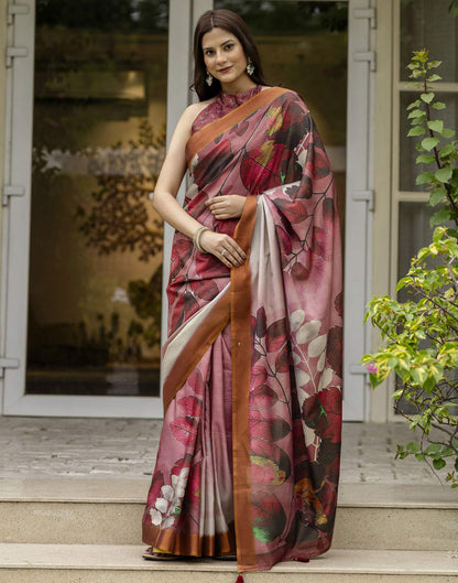 Dusty Mauve Shimmer Silk Printed Saree