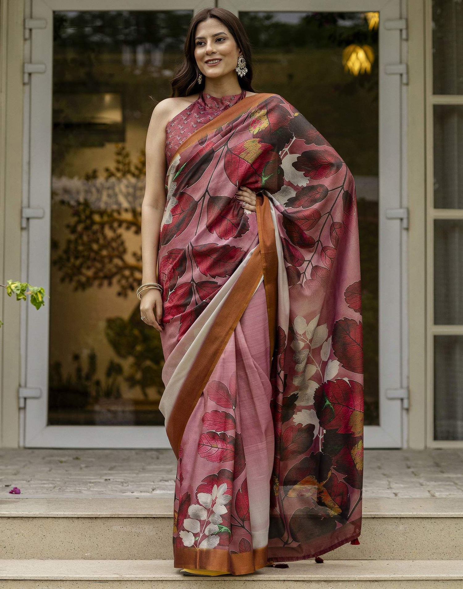 Dusty Mauve Shimmer Silk Printed Saree
