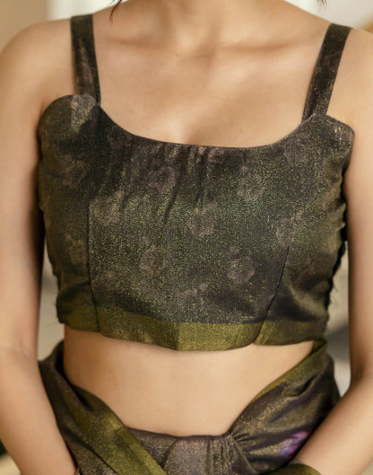 Dark Grey Shimmer Silk Floral Printed  Saree