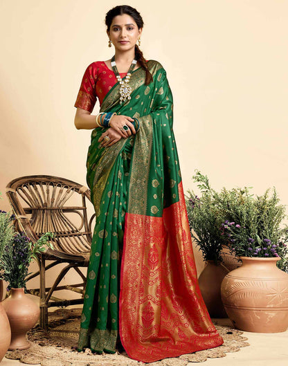 Dark Green Silk Woven Banarasi Saree