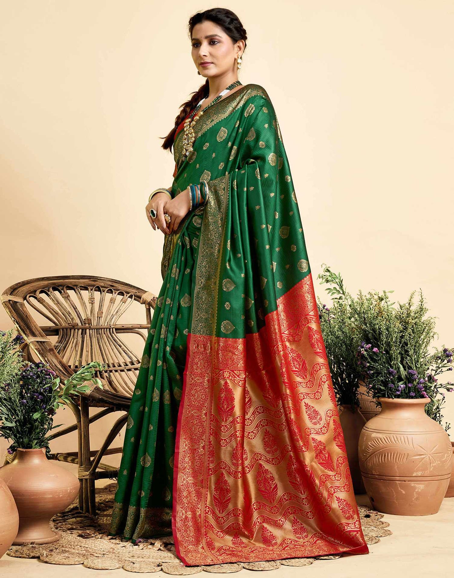 Dark Green Silk Woven Banarasi Saree