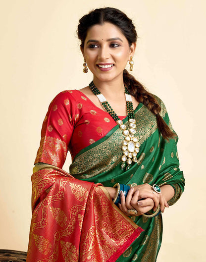 Dark Green Silk Woven Banarasi Saree