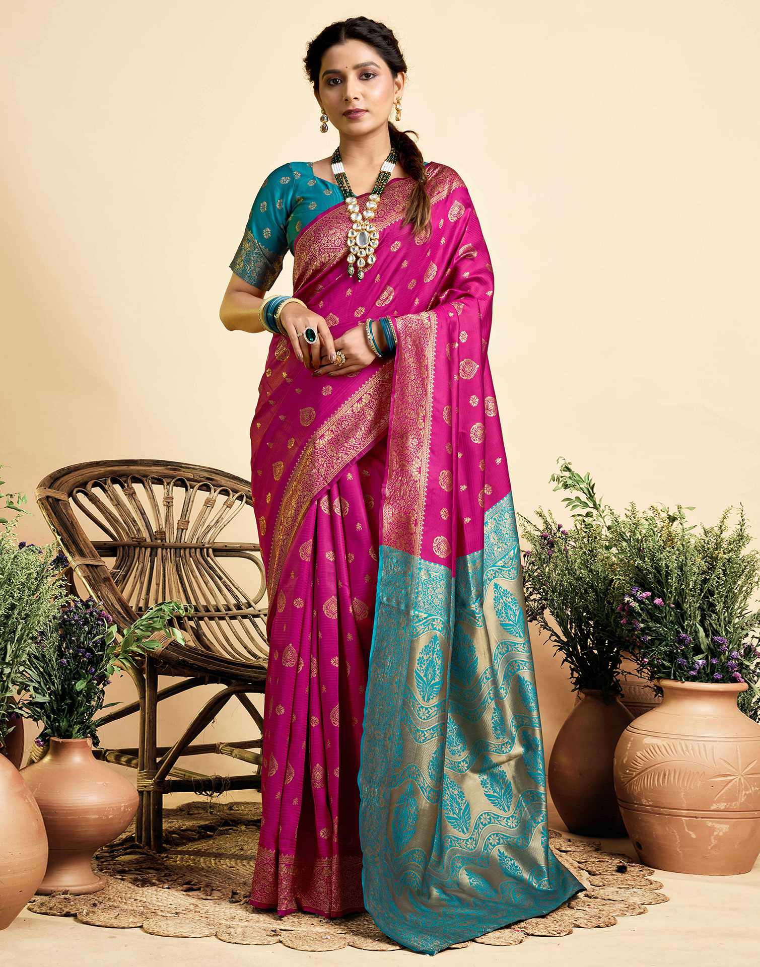 Rani Pink Silk Woven Banarasi Saree