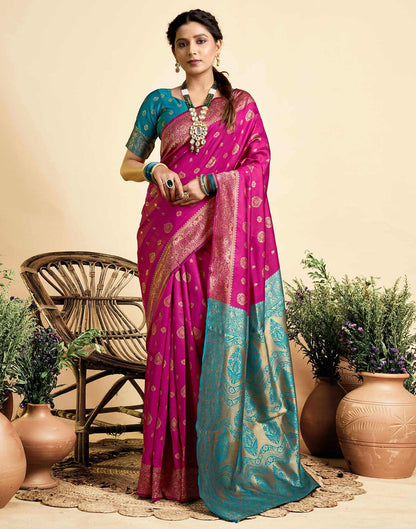Rani Pink Silk Woven Banarasi Saree