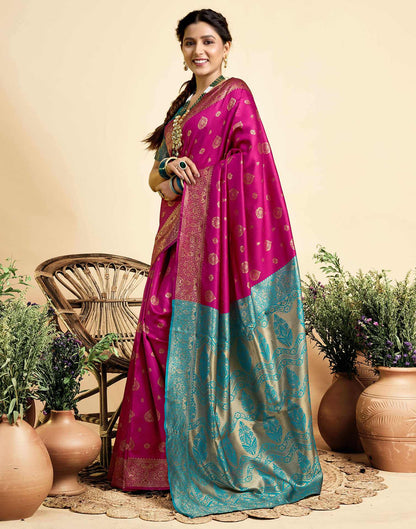 Rani Pink Silk Woven Banarasi Saree