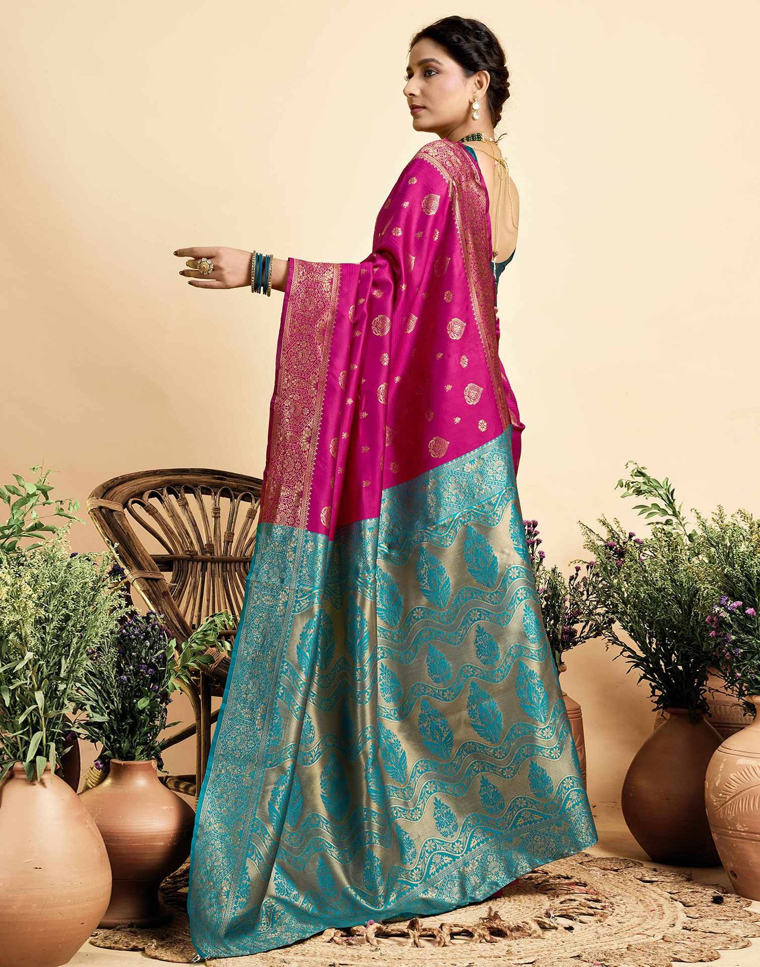 Rani Pink Silk Woven Banarasi Saree