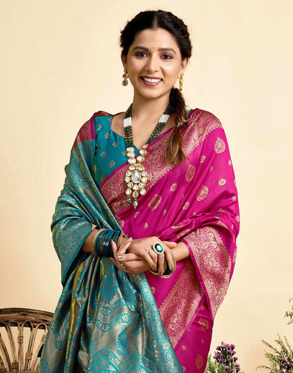 Rani Pink Silk Woven Banarasi Saree