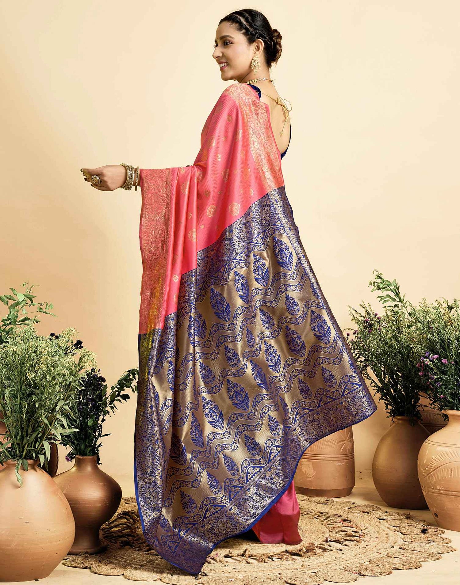 Pink Silk Woven Banarasi Saree