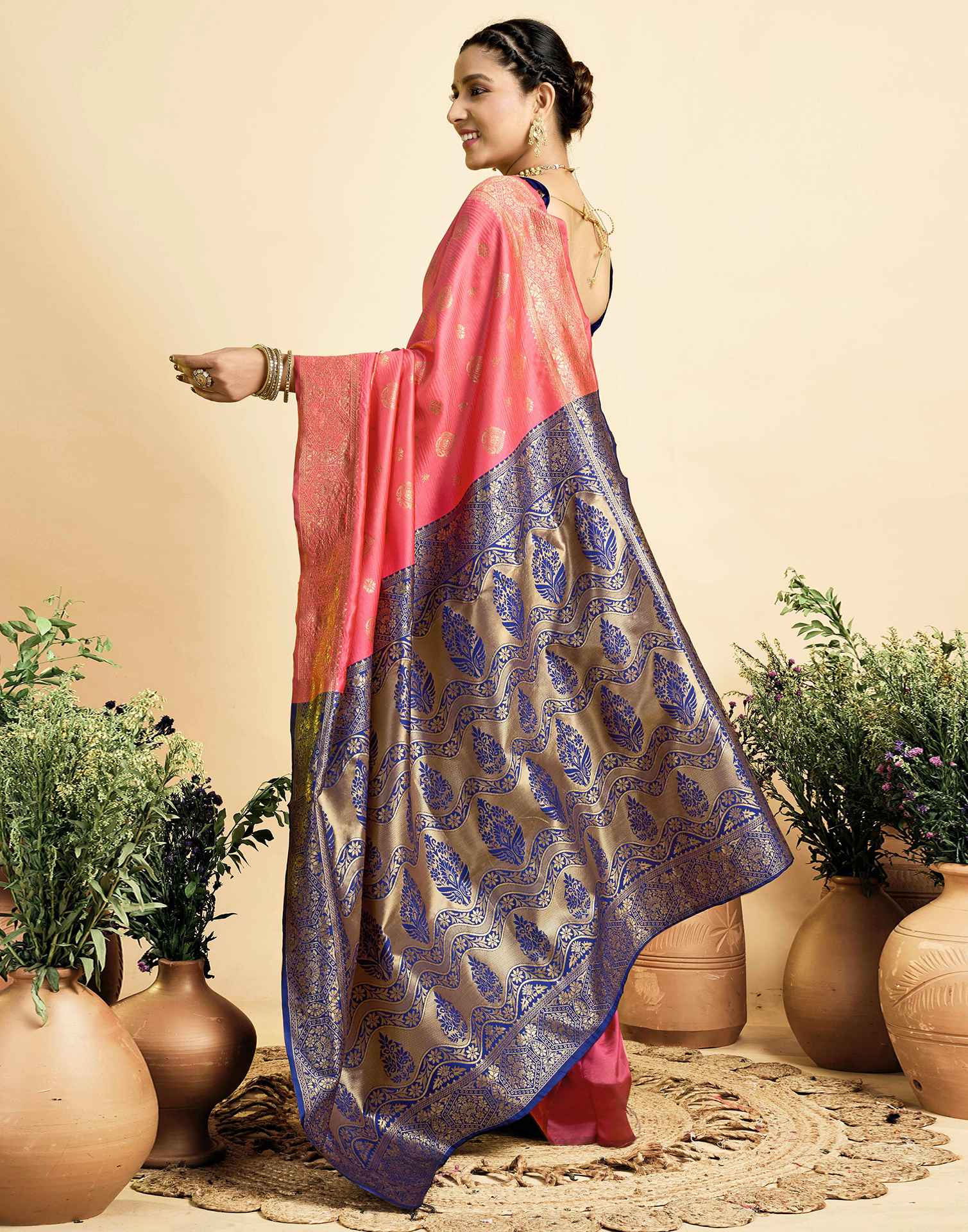 Pink Silk Woven Banarasi Saree