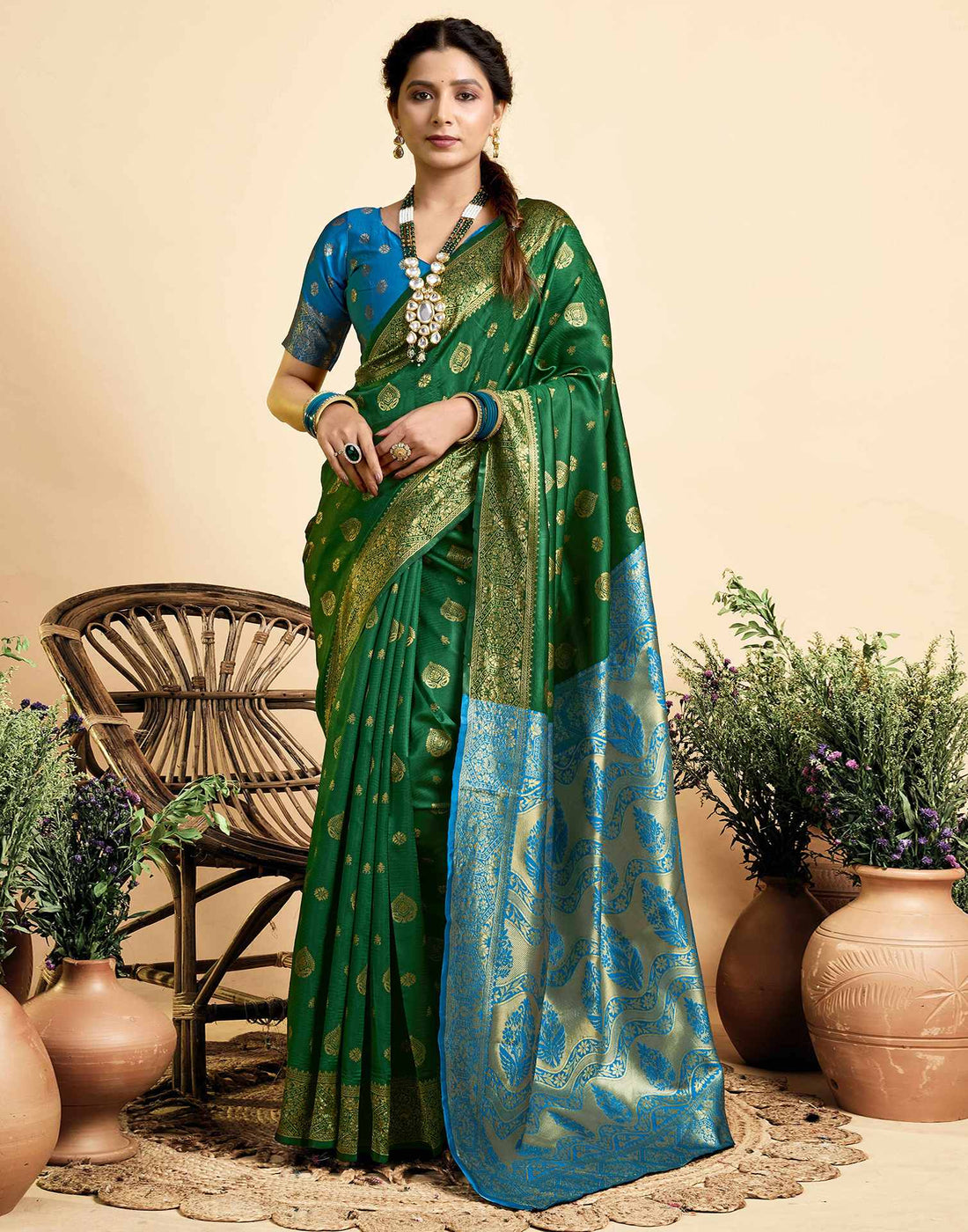 Dark Green Silk Woven Banarasi Saree