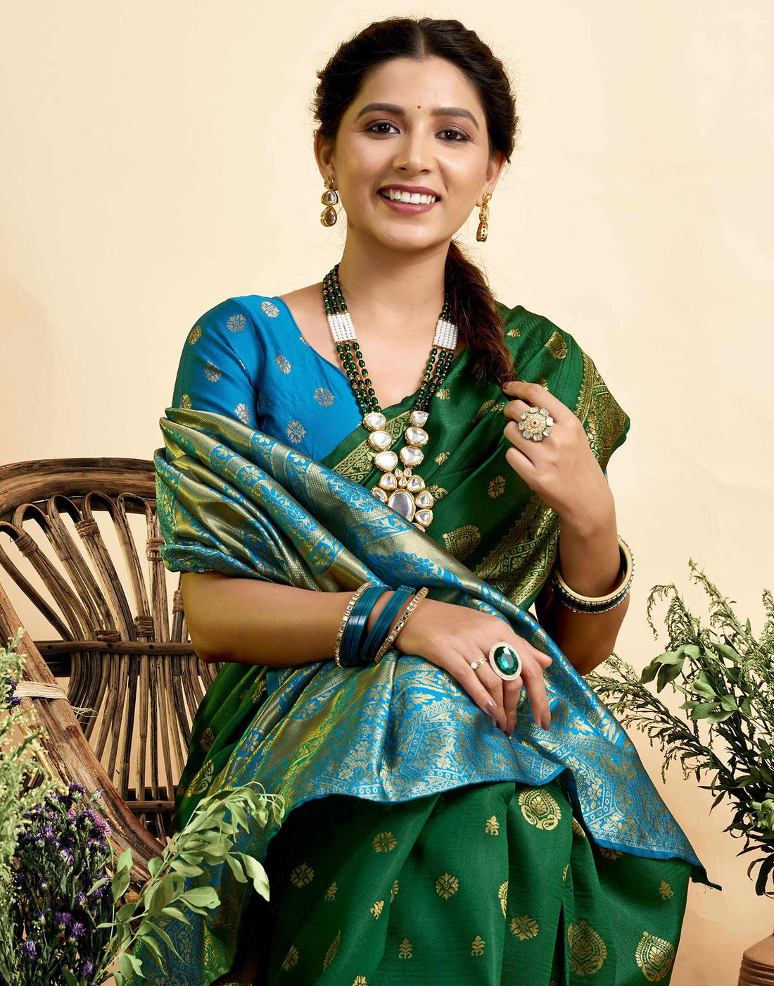 Dark Green Silk Woven Banarasi Saree