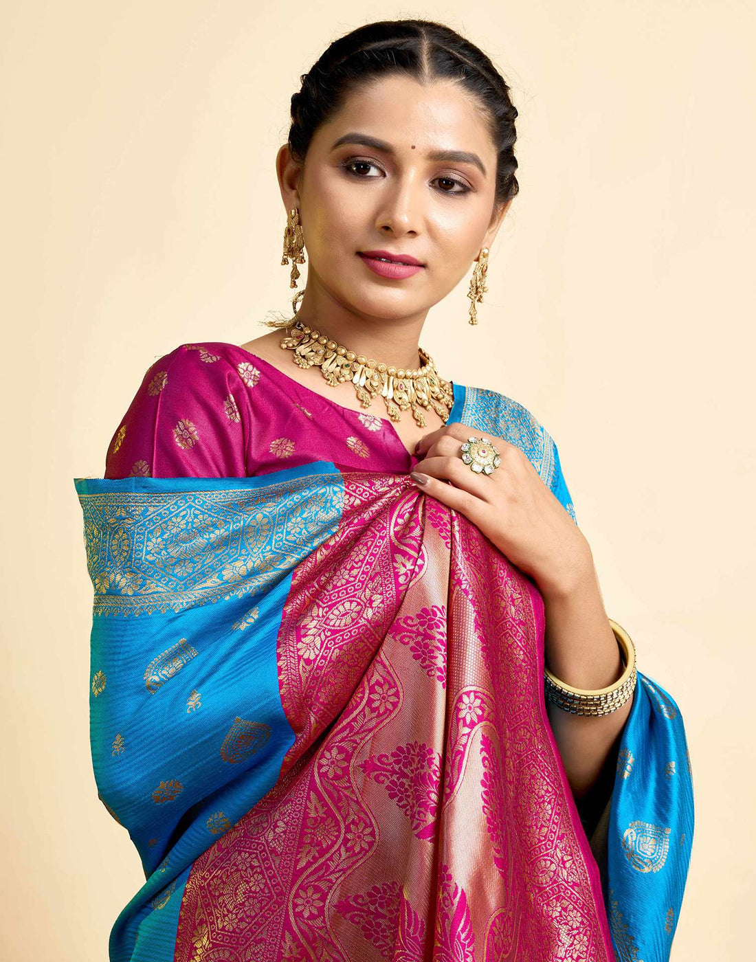 Teal Blue Silk Woven Banarasi Saree