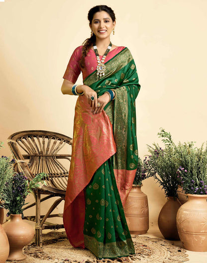 Dark Green Silk Woven Banarasi Saree