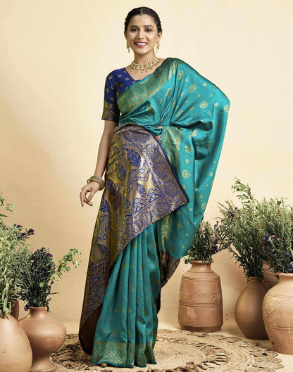 Teal Green Silk Woven Banarasi Saree