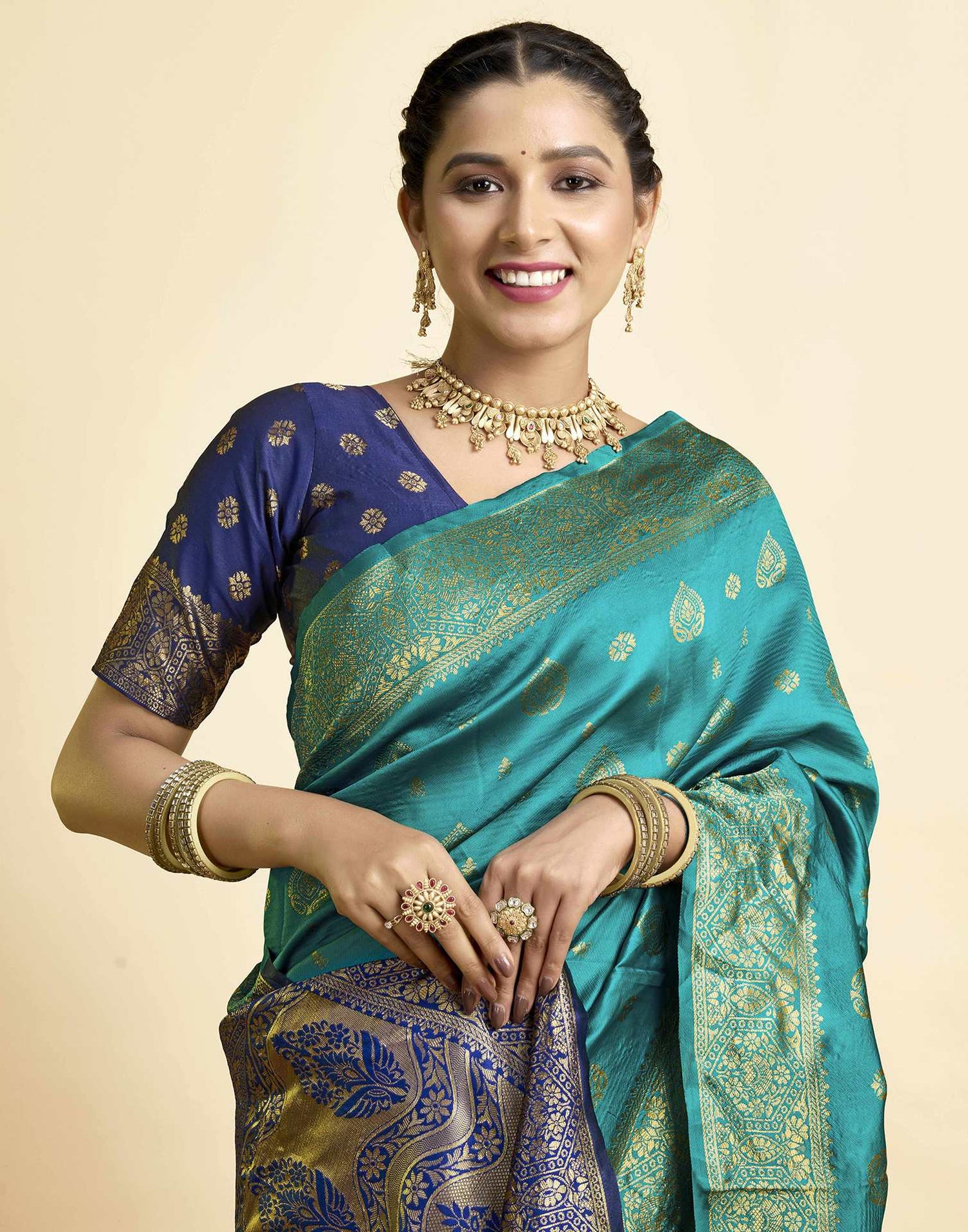 Teal Green Silk Woven Banarasi Saree