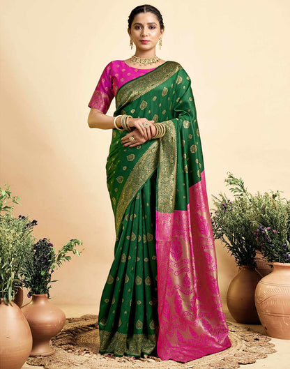 Dark Green Silk Woven Banarasi Saree