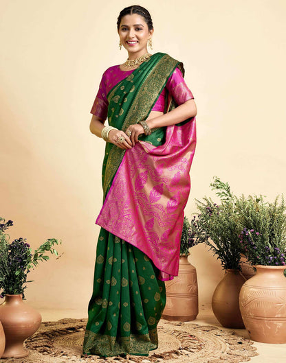 Dark Green Silk Woven Banarasi Saree
