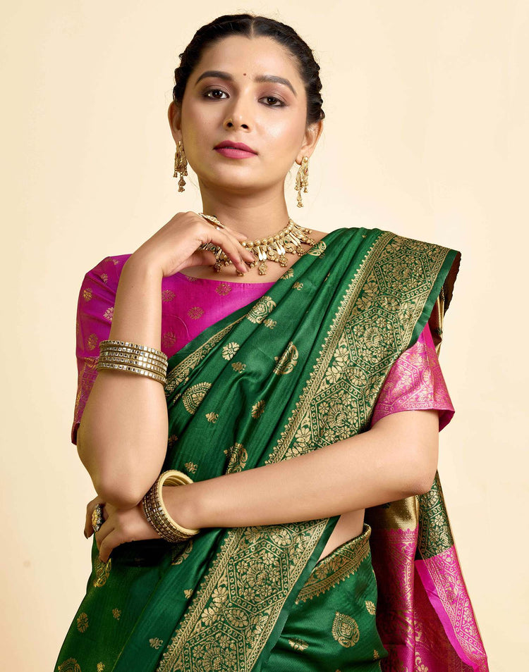 Dark Green Silk Woven Banarasi Saree