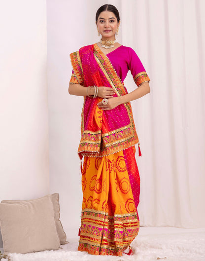 Turmeric Yellow Silk Printed Bandhani Saree