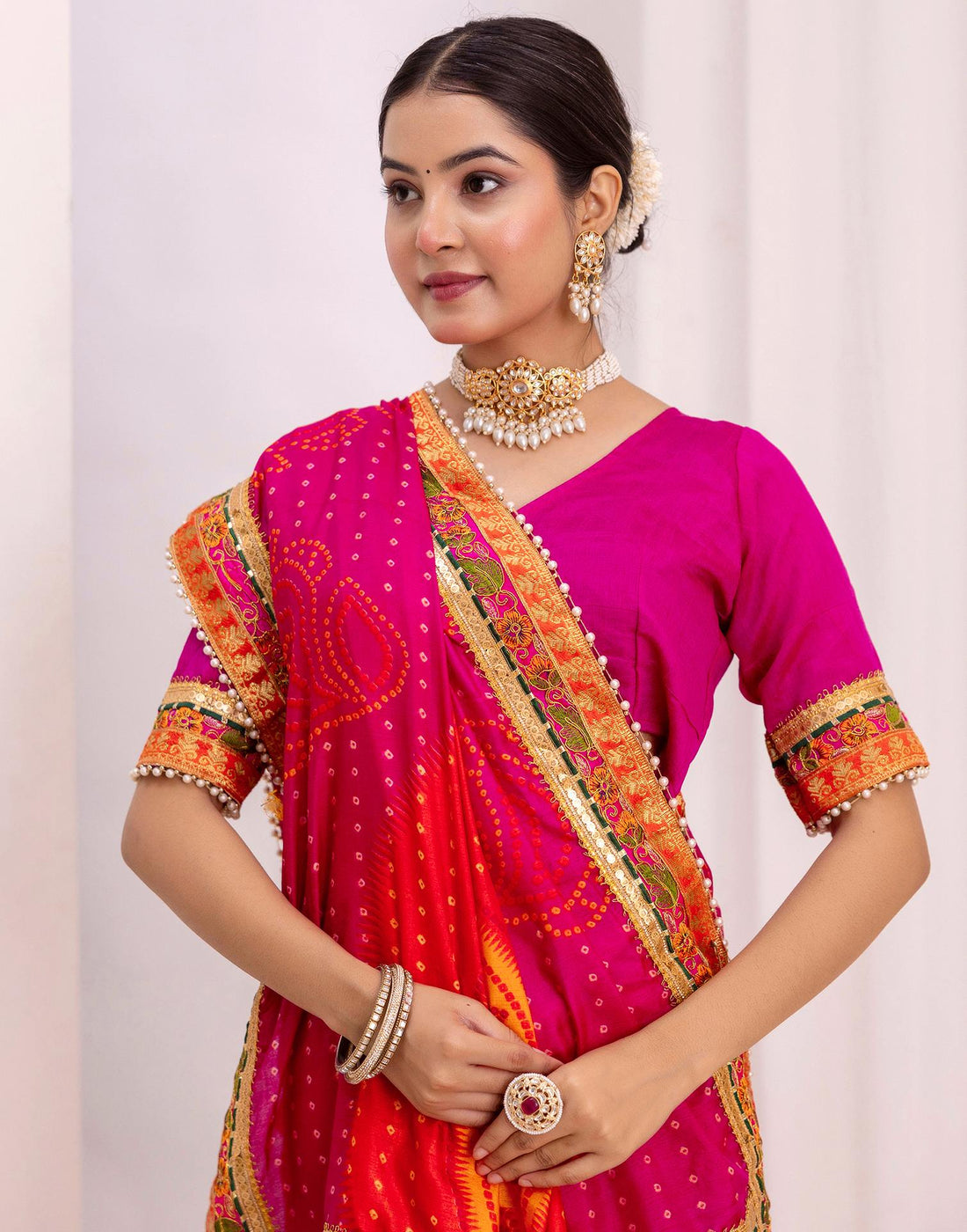 Turmeric Yellow Silk Printed Bandhani Saree