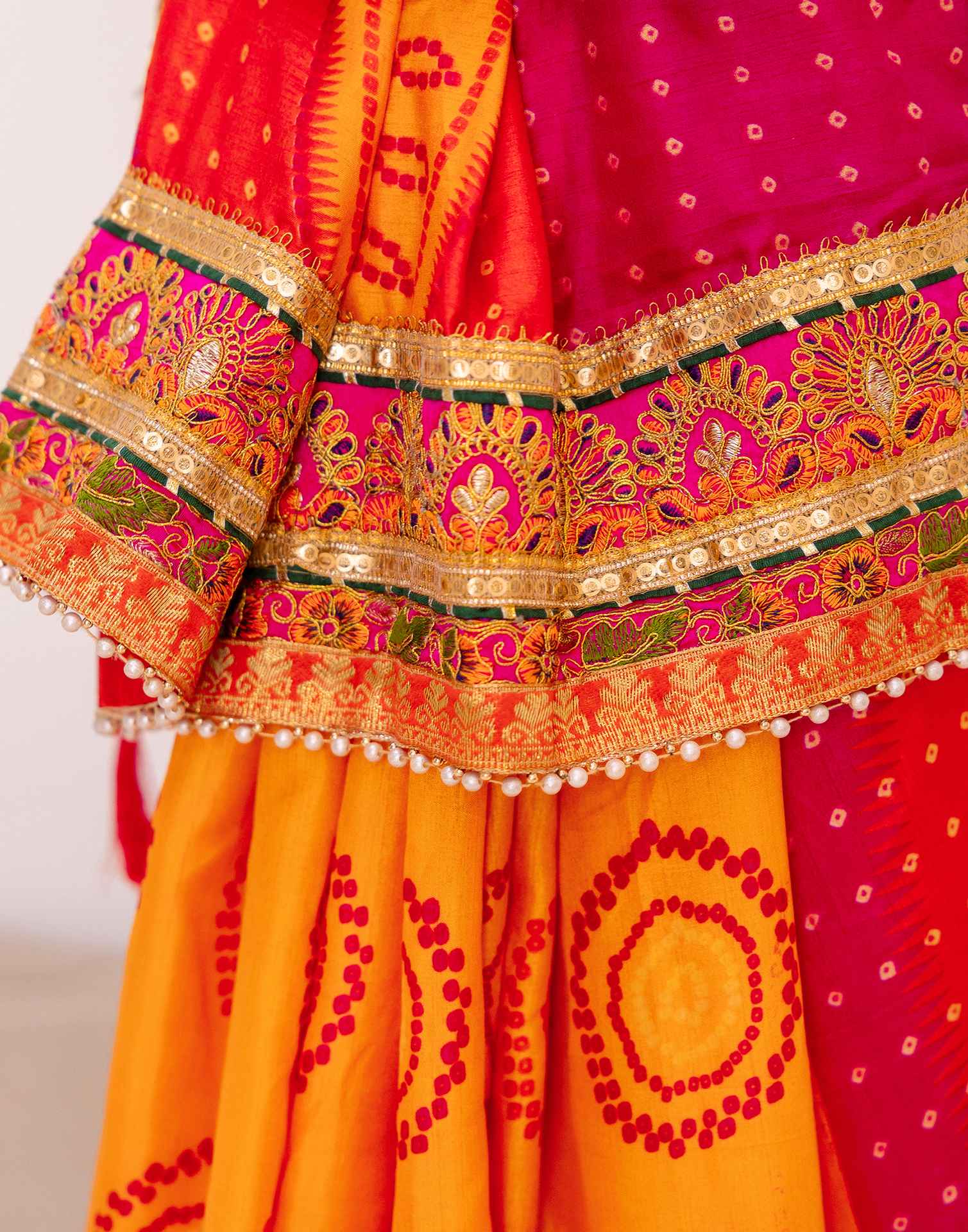 Turmeric Yellow Silk Printed Bandhani Saree
