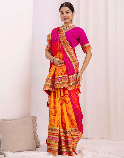 Turmeric Yellow Silk Printed Bandhani Saree