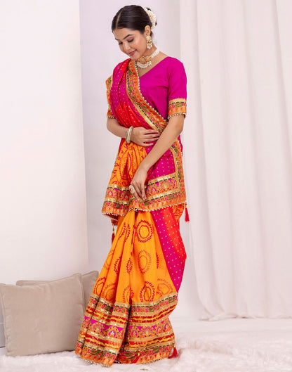 Turmeric Yellow Silk Printed Bandhani Saree