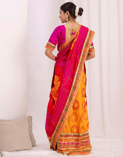 Turmeric Yellow Silk Printed Bandhani Saree