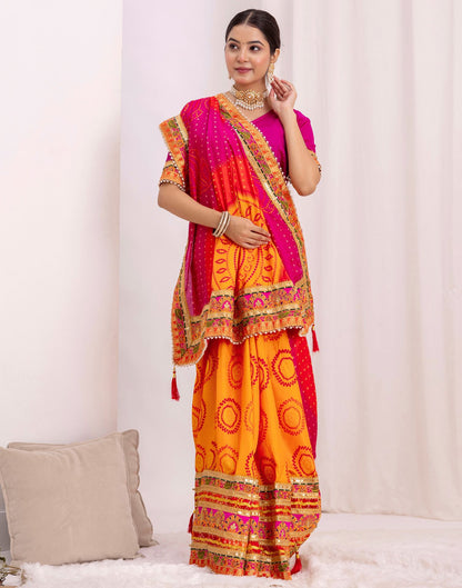 Turmeric Yellow Silk Printed Bandhani Saree