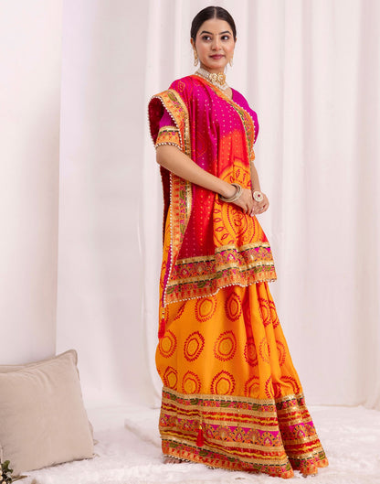 Turmeric Yellow Silk Printed Bandhani Saree