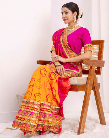 Turmeric Yellow Silk Printed Bandhani Saree