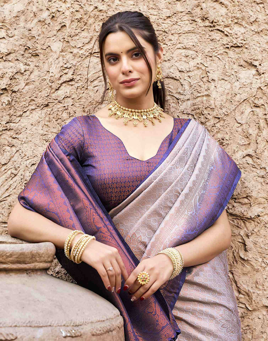 Dark Purple Silk Woven Kanjivaram Saree