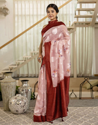 Light Pink Chanderi Floral Printed Saree