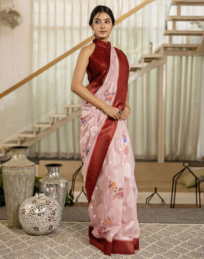 Light Pink Chanderi Floral Printed Saree