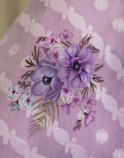Light PurPle Chanderi Floral Printed Saree