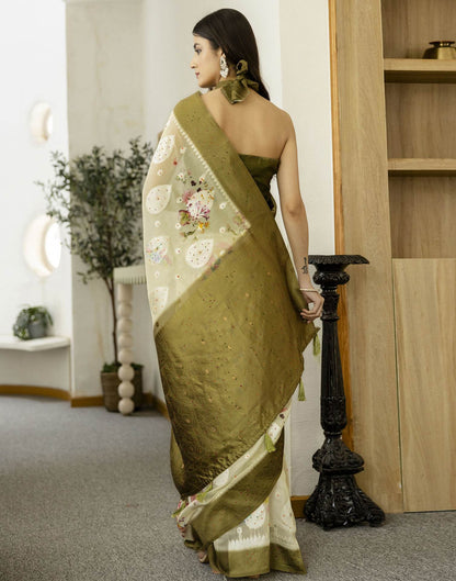 Light Pista Green Chanderi Floral Printed Saree