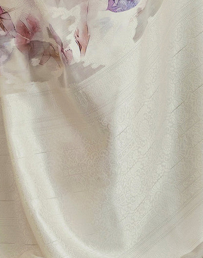 White Chanderi Printed Saree