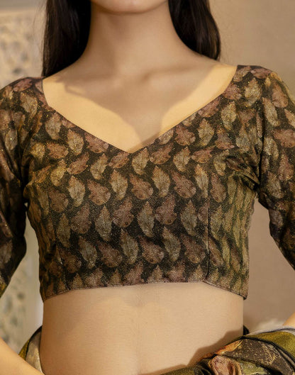Coffee Brown Shimmer Printed Saree