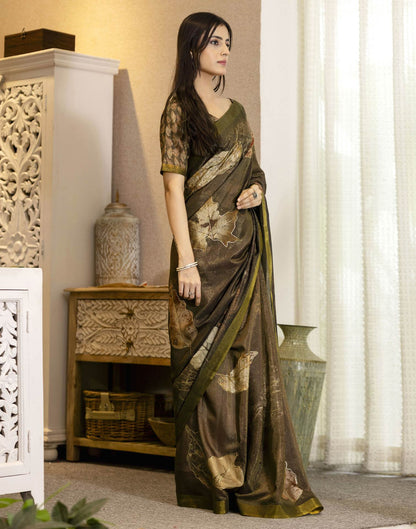 Coffee Brown Shimmer Printed Saree