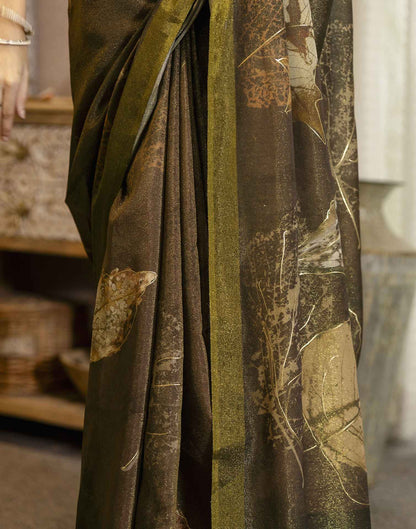 Coffee Brown Shimmer Printed Saree