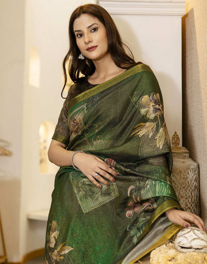 Dark Green Shimmer Printed Saree