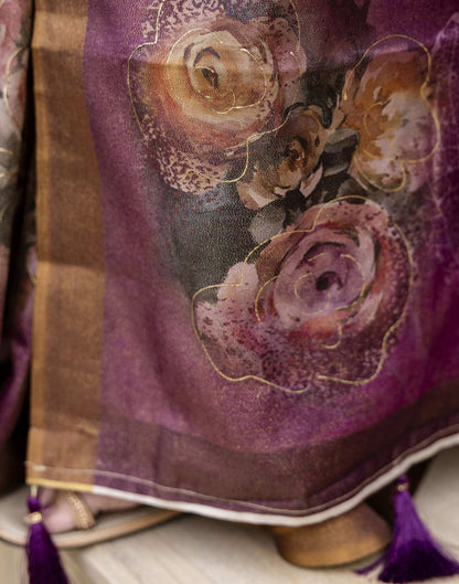 Dusty Wine Shimmer Floral Printed Saree