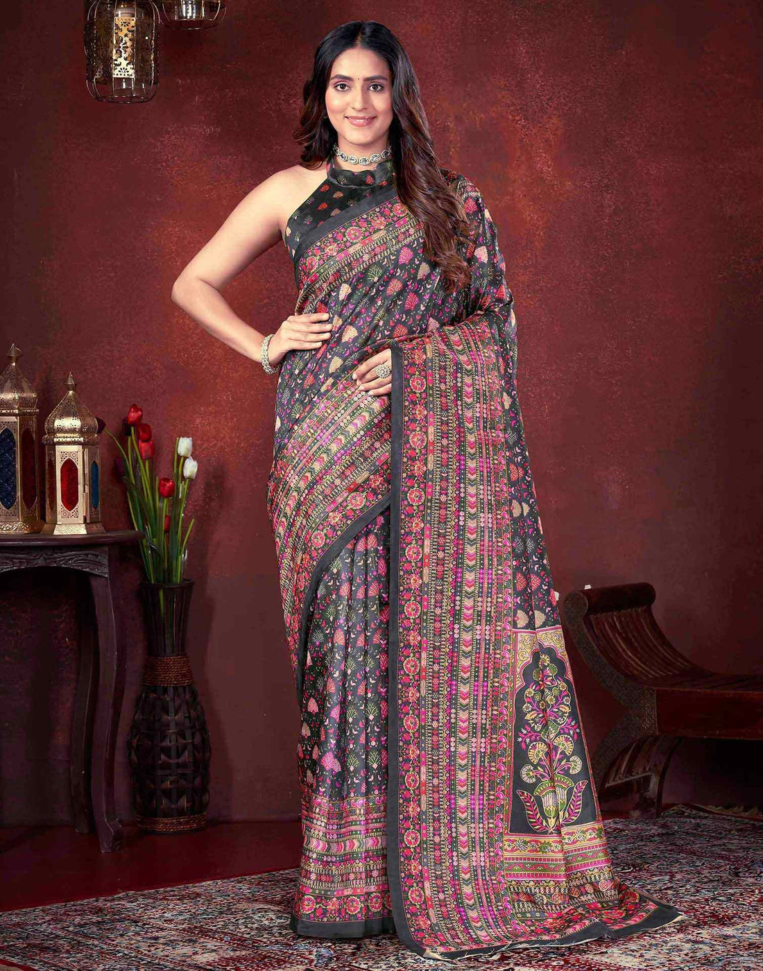 Black Silk Printed Saree